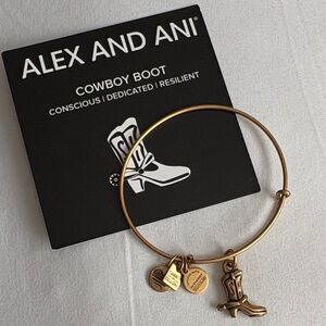 Alex and Ani Gold Bangle with Cowboy Boot Charm
